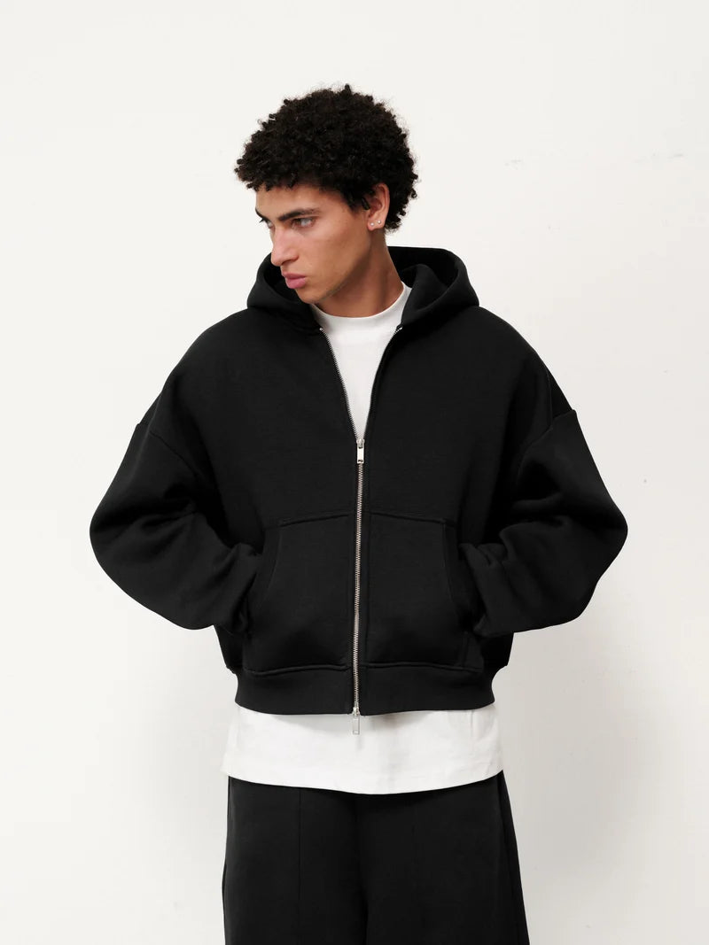Black Essential Zip Hoodie